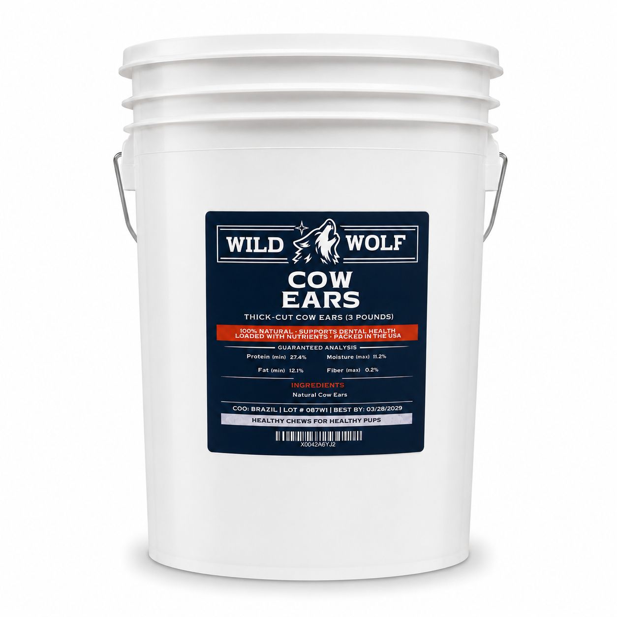 Thick-Cut Cow Ears (3lb. Bucket.) 100% Natural Dog Chew Treat - Healthy, High Protein Dog Snacks