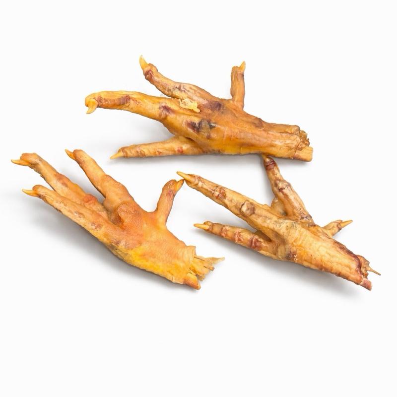 Wild Wolf USA chicken feet dog chews — single-ingredient, dehydrated, loose product shot